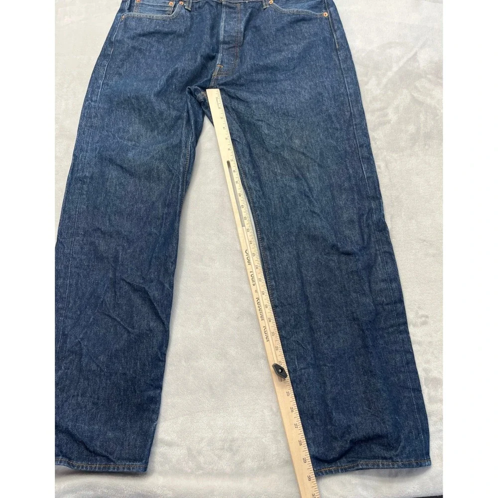 Levis 501 Original Fit Jeans Mens 38x32 Dark Blue Denim Button Fly Straight Leg